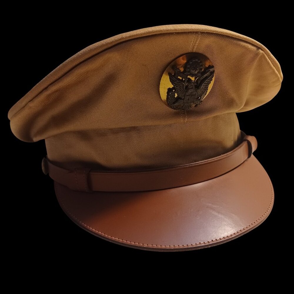 VTG WW2 US Military Mens Dress Cap Khaki Size 7 Eagle Insignia Lewis Hat